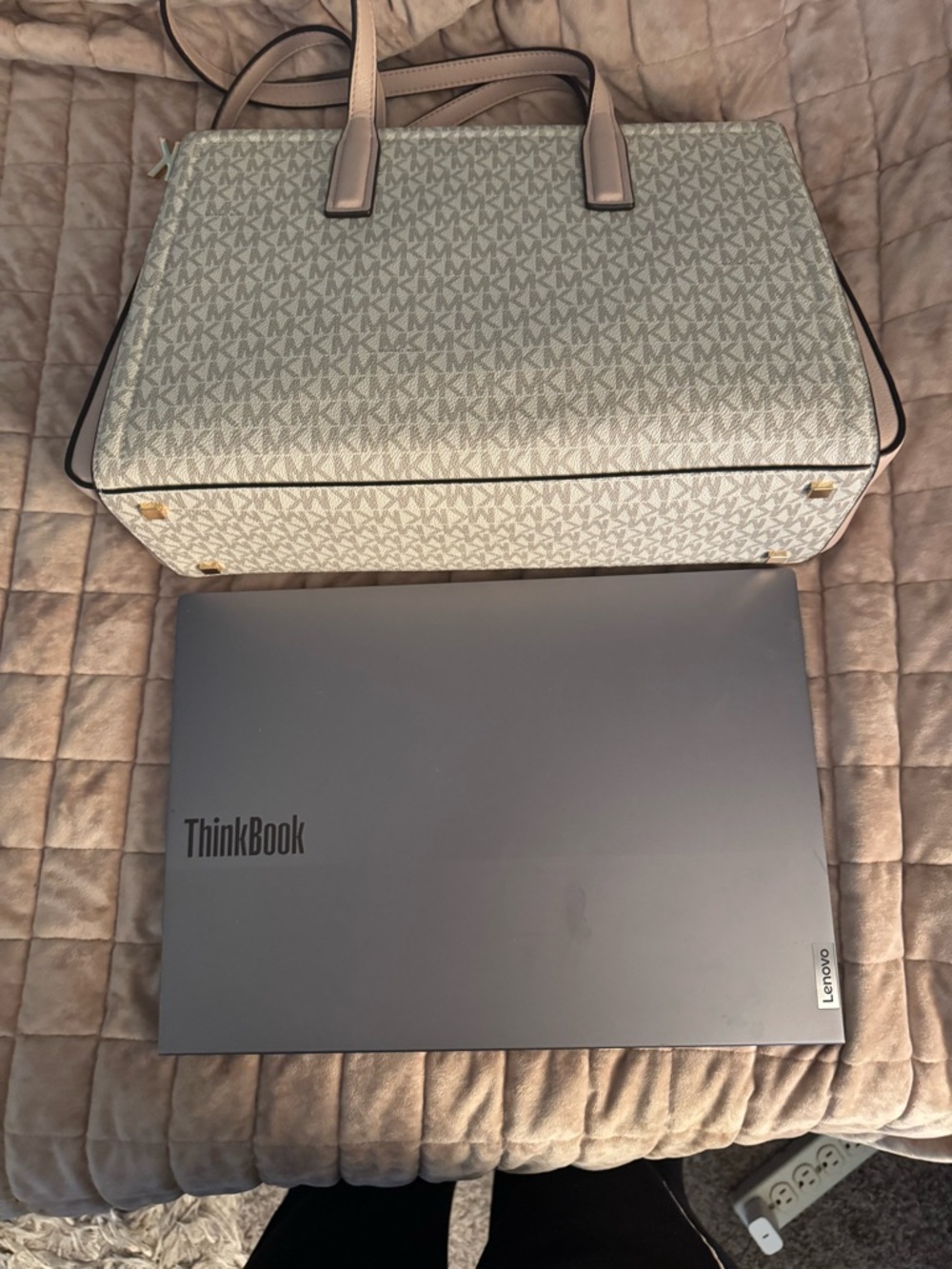 NWT Michael Kors Blush Pink and Ivory MK Logo Tote - Picture 6 of 6